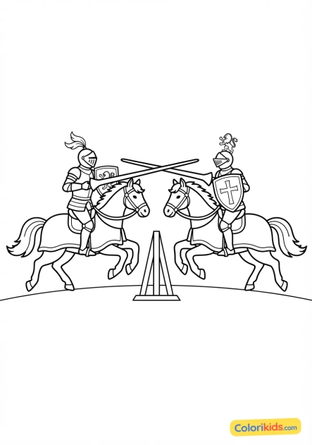 Coloriage à imprimer : tournoi de joute médiéval