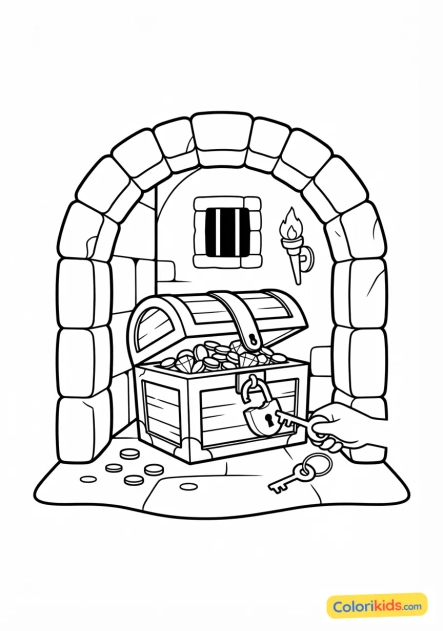 Coloriage à imprimer : trésor caché dans le donjon