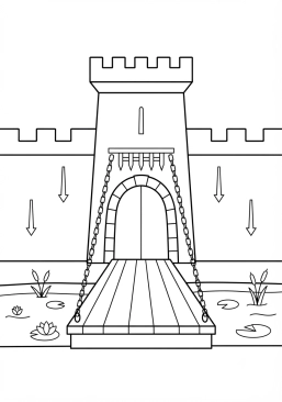 Coloriage Pont-levis et douves du château
