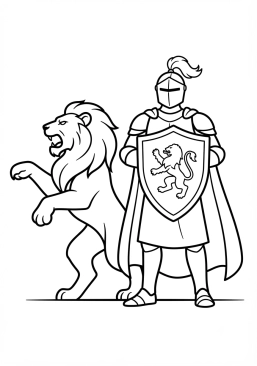 Coloriage Chevalier et lion héraldique