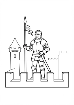 Coloriage Chevalier gardant les remparts