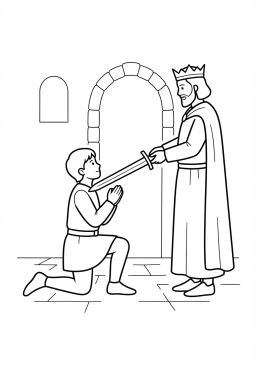 Coloriage Chevalier agenouillé pour l'adoubement