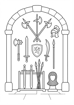Coloriage Armurerie royale remplie d'armes