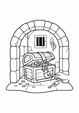 Coloriage Trésor caché dans le donjon