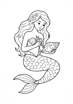 Voir le coloriage Sirène sculptant un coquillage avec un petit outil de corail