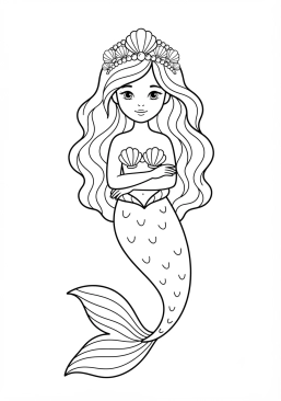 Voir le coloriage Princesse des sirènes portant une tiare de coquillages et perles