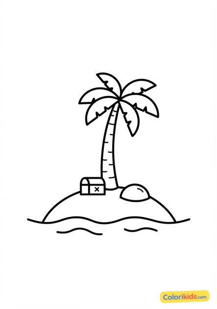 Coloriage à imprimer : Île déserte avec un palmier