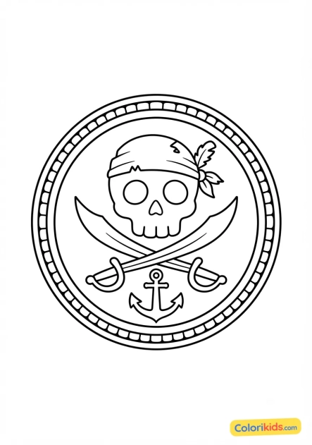 Coloriage à imprimer : pièce d'or géante de corsaire
