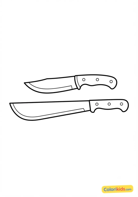 Coloriage à imprimer : couteau de brousse et machette