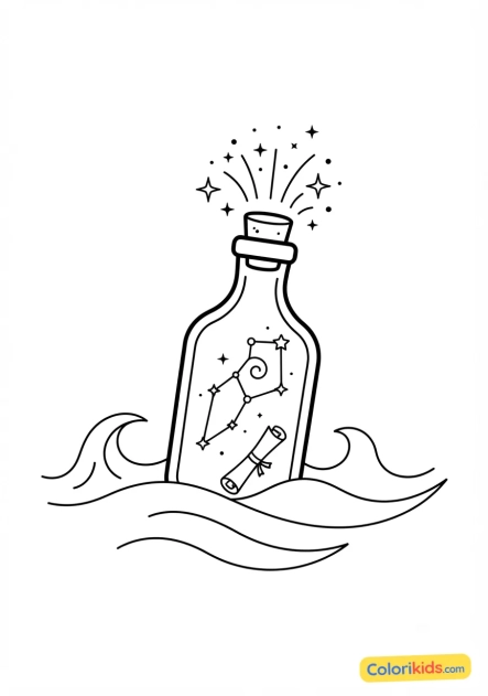Coloriage à imprimer : bouteille à la mer magique
