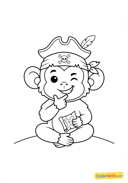 Coloriage à imprimer : singe malicieux avec un chapeau