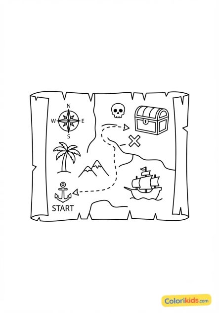 Coloriage à imprimer : carte au trésor au vieux parchemin