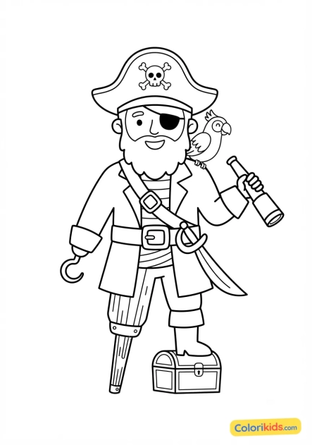 Coloriage à imprimer : capitaine pirate à la jambe de bois