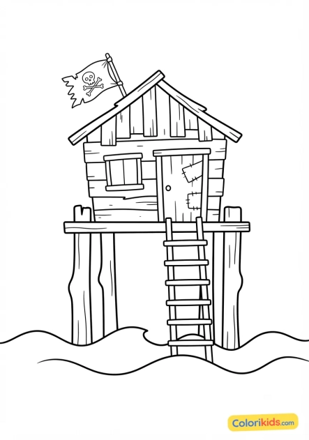 Coloriage à imprimer : cabane de pirate sur pilotis