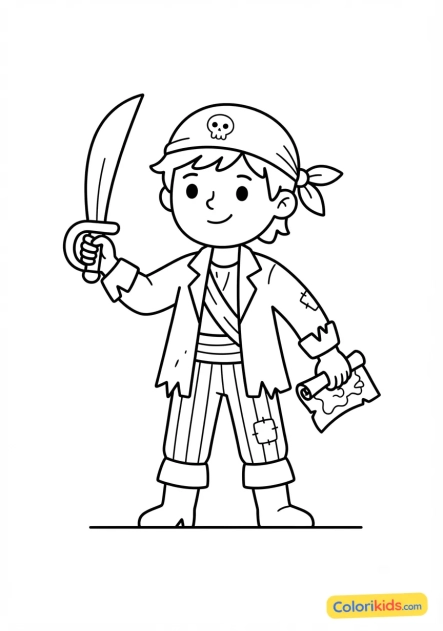 Coloriage à imprimer : jeune pirate avec son sabre