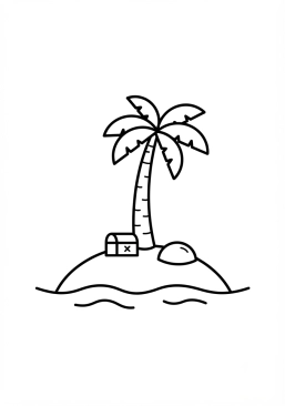 Coloriage Île déserte avec un palmier