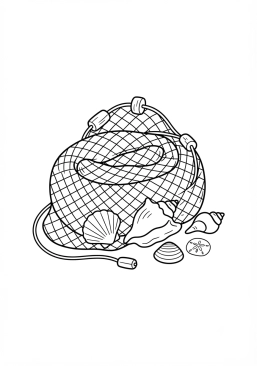 Coloriage Filet de pêche et coquillages