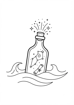 Coloriage Bouteille à la mer magique