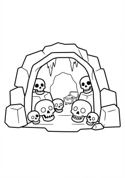 Coloriage Grotte mystérieuse aux crânes