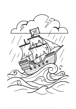 Coloriage Navire pirate dans la tempête