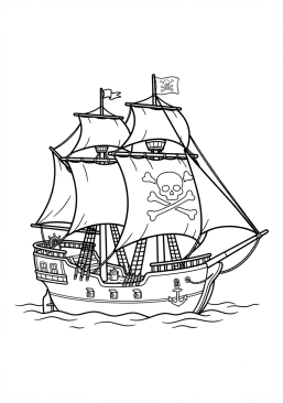 Coloriage Bateau pirate toutes voiles dehors