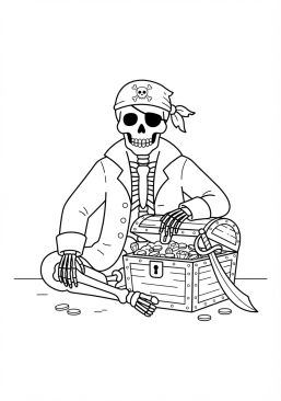 Coloriage Squelette pirate gardant le trésor