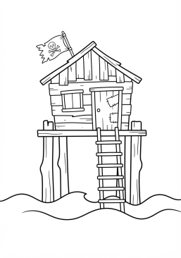 Coloriage Cabane de pirate sur pilotis