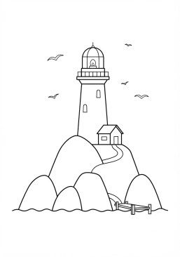 Coloriage Phare rocheux sur une île