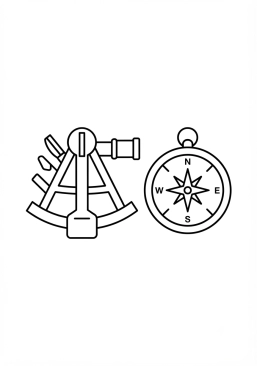 Coloriage Sextant et boussole de marin