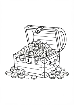 Coloriage Coffre au trésor rempli d'or