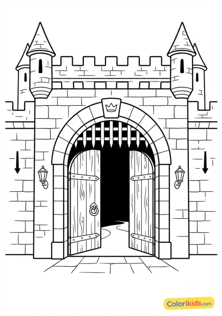 Coloriage à imprimer : porte de château entrouverte