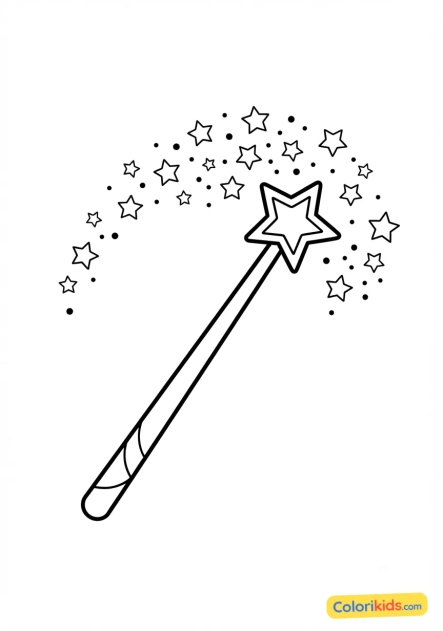 Coloriage à imprimer : baguette magique et poussière d'étoiles