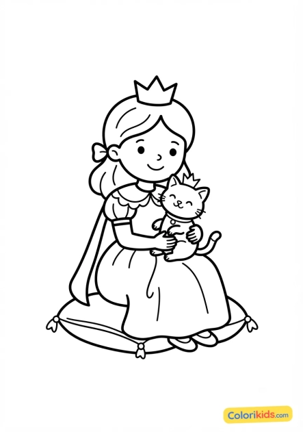 Coloriage à imprimer : princesse et son chat royal
