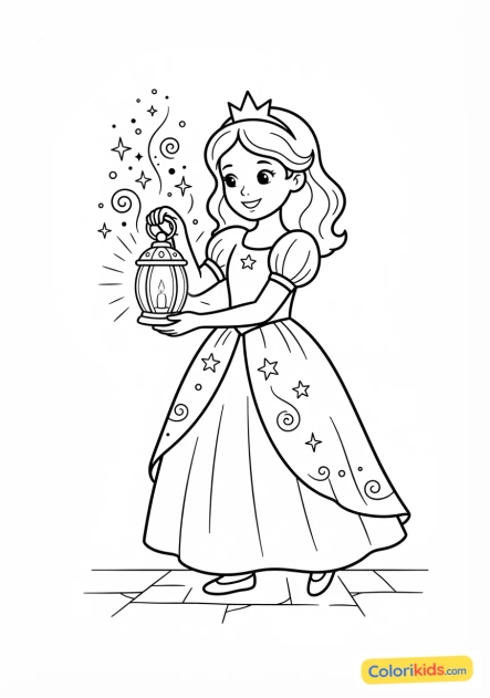 Coloriage à imprimer : princesse et lanterne magique