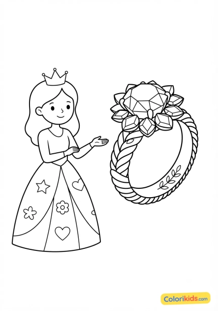 Coloriage à imprimer : princesse et bague royale précieuse