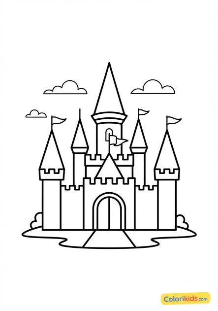 Coloriage à imprimer : château de princesse aux tours pointues