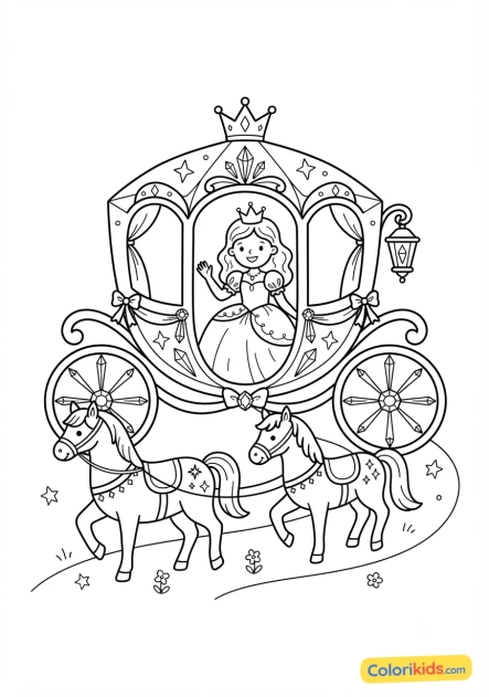 Coloriage à imprimer : princesse dans un carrosse de cristal