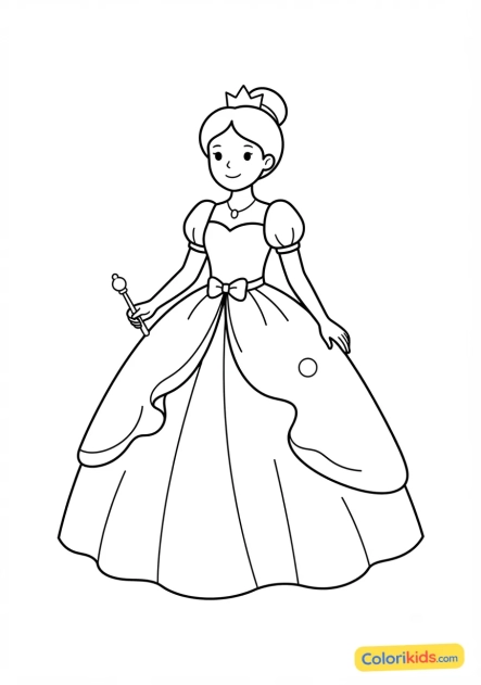 Coloriage à imprimer : princesse dans sa robe de bal