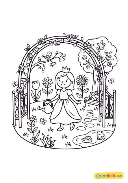 Coloriage à imprimer : jardin secret de la princesse