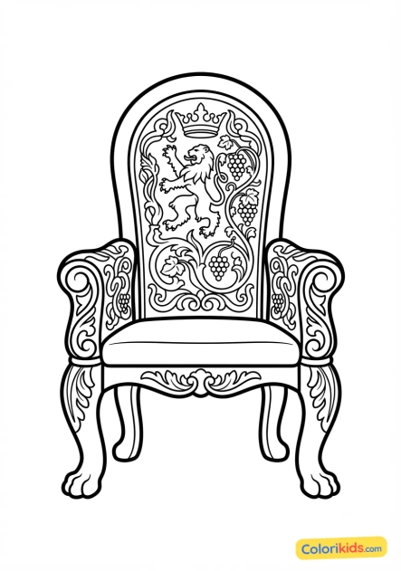 Coloriage à imprimer : trône royal richement sculpté