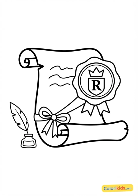 Coloriage à imprimer : parchemin royal et sceau de cire