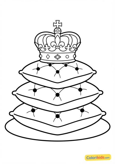 Coloriage à imprimer : coussins de velours et couronne
