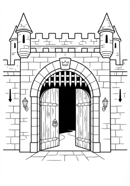 Coloriage Porte de château entrouverte
