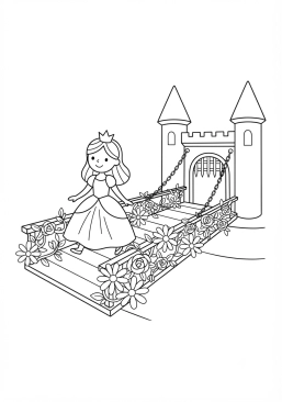 Coloriage Princesse et pont-levis fleuri