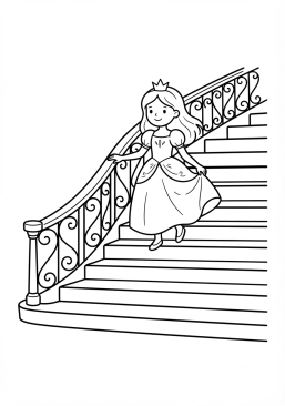 Coloriage Princesse et grand escalier de château