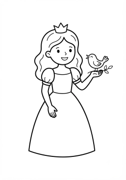 Coloriage Princesse et son petit oiseau chanteur