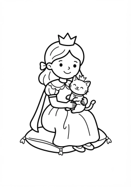 Coloriage Princesse et son chat royal
