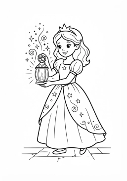 Coloriage Princesse et lanterne magique