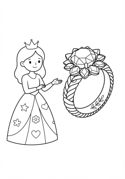 Coloriage Princesse et bague royale précieuse