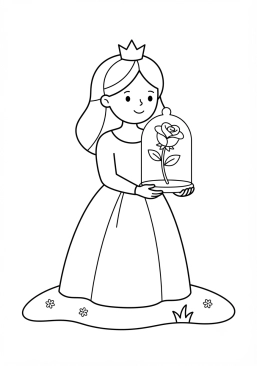 Coloriage Princesse tenant une rose éternelle